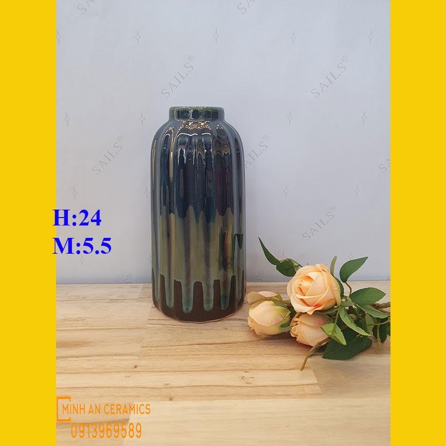 Cặp 2 lọ hoa lồng chim men hỏa biến, gốm MINH AN BAT TRANG