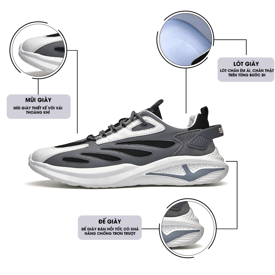 Giày Thể Thao Nam GEMI - Giày Sneaker Màu Xám - Trắng, Giày Thể Thao Chạy Bộ Xuyên Việt - G5431