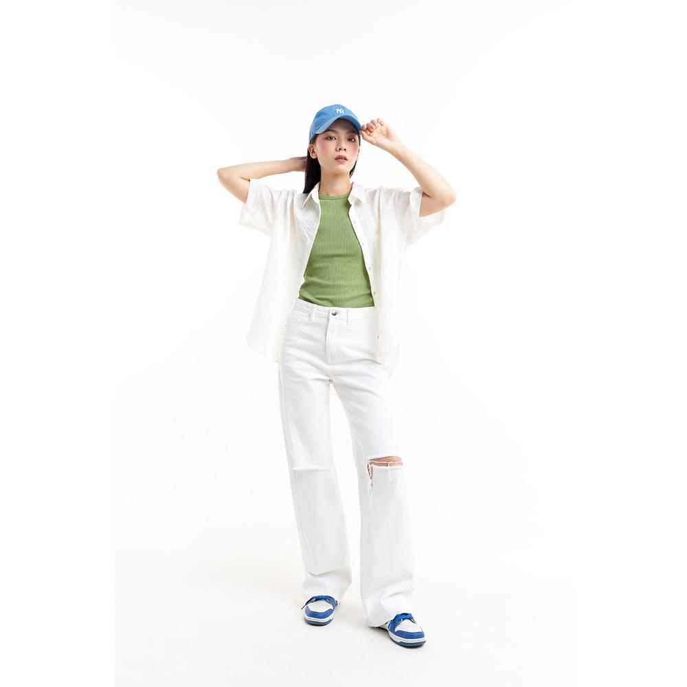 DOTTIE - Quần jeans rách ống đứng nữ trắng Q0281