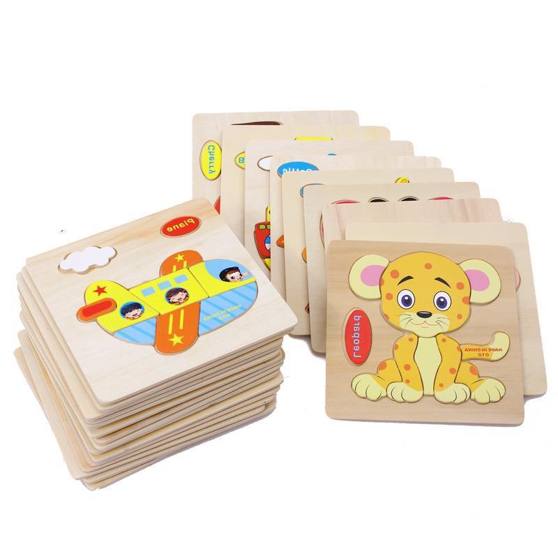 Bộ 10 Tranh Ghép Gỗ 3D Động Vật Hoa Quả Phương Tiện Giao Thông