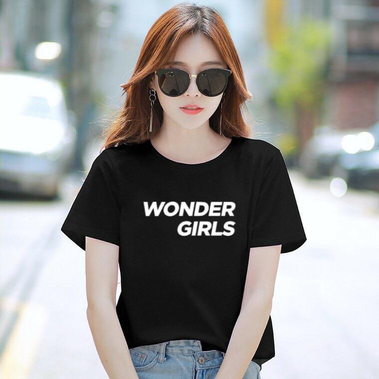 Áo thun nữ cổ tròn form rộng in chữ Wonder Girls thun cotton 4 chiều ( ANU021 )