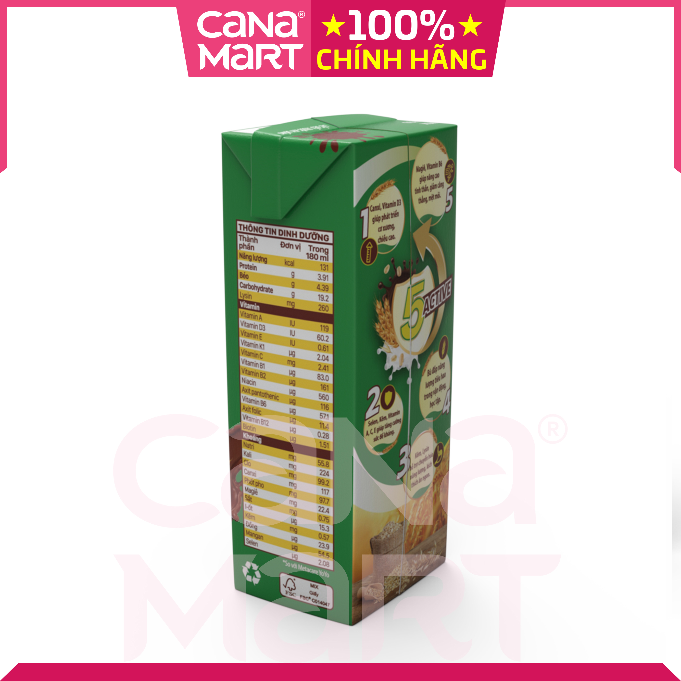 Thùng sữa nước ca cao lúa mạch Nutricare Care 100 Active giúp trẻ phát triển chiều cao (180ml)