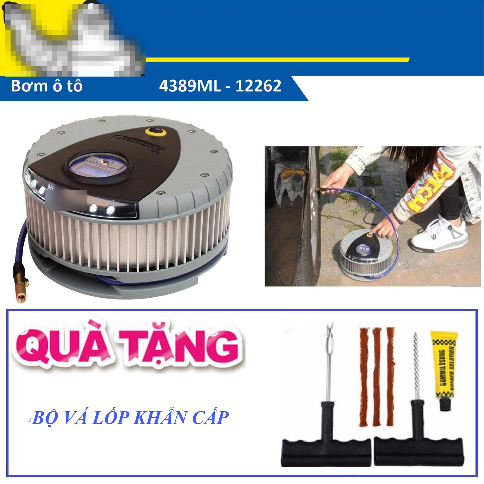 Bơm Lốp Ô Tô Tự Ngắt Michelin 4389ML (12262) Công Suất 160W Bơm Lốp Ô Tô 4-7 Chỗ. Hàng Chính Hãng