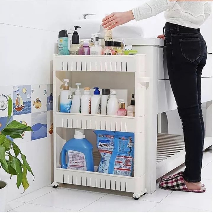Kệ nhựa 3 tầng có bánh xe tiện lợi, Kệ để gia vị, để đồ phòng tắm gọn gàng - Chính hãng MINIIN