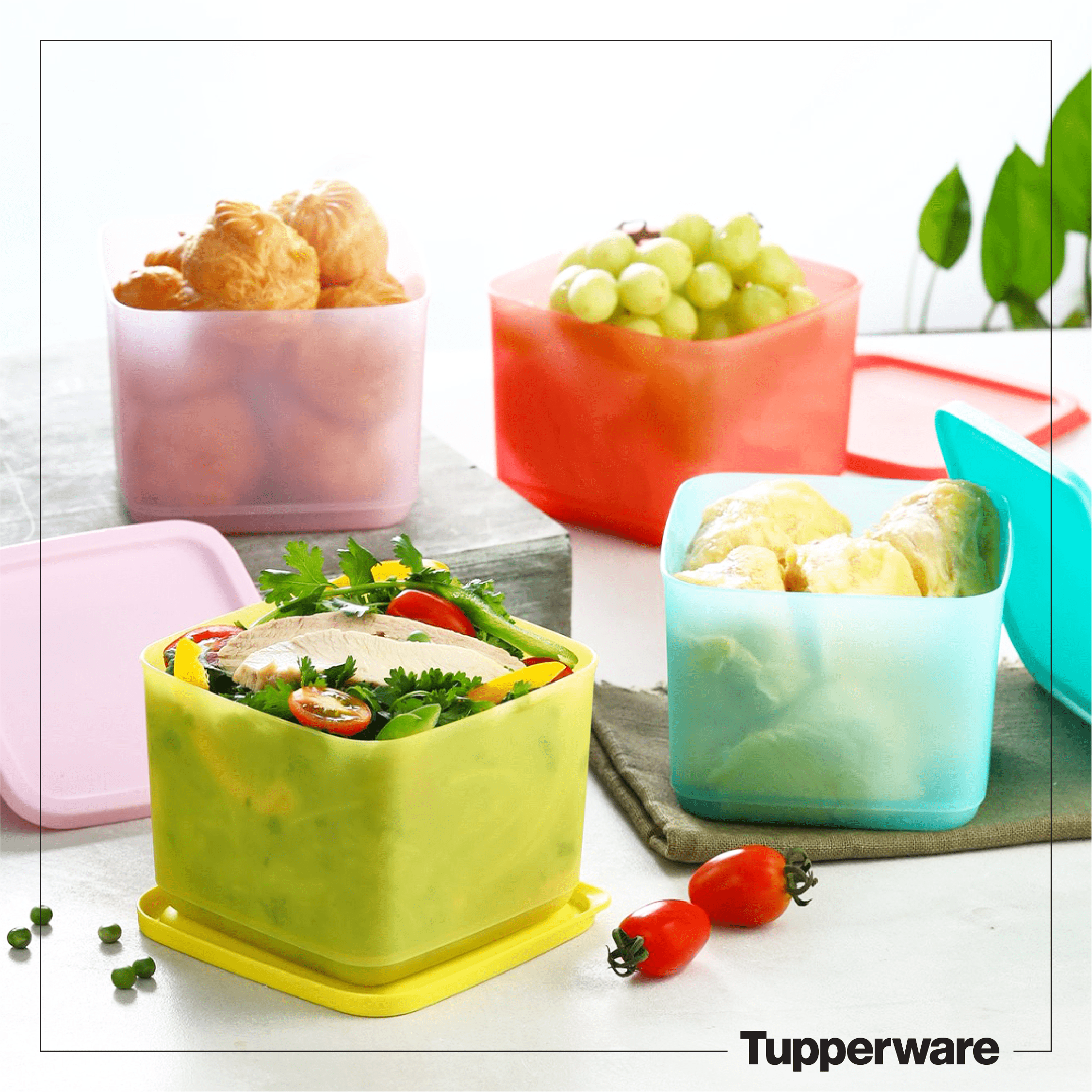 Bộ Hộp Tupperware Bảo Quản Thực Phẩm Ngăn Mát Medium Square Round 1L (04 Hộp)