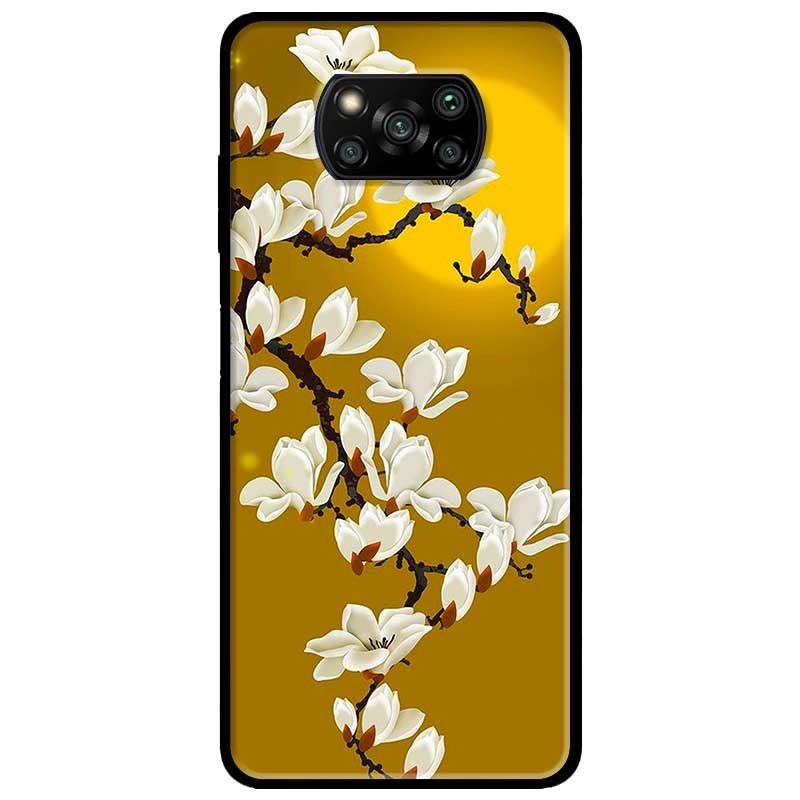 Ốp lưng dành cho Xiaomi Poco X3 mẫu Hoa Trắng Nền Vàng
