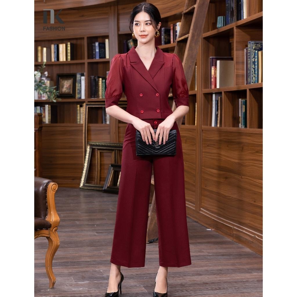 Bộ Vest Nữ Công Sở NK Fashion Áo Tay Lỡ Phối Quần Ống Rộng, Chất Liệu Vải Hàn Cao Cấp NKBD2204018