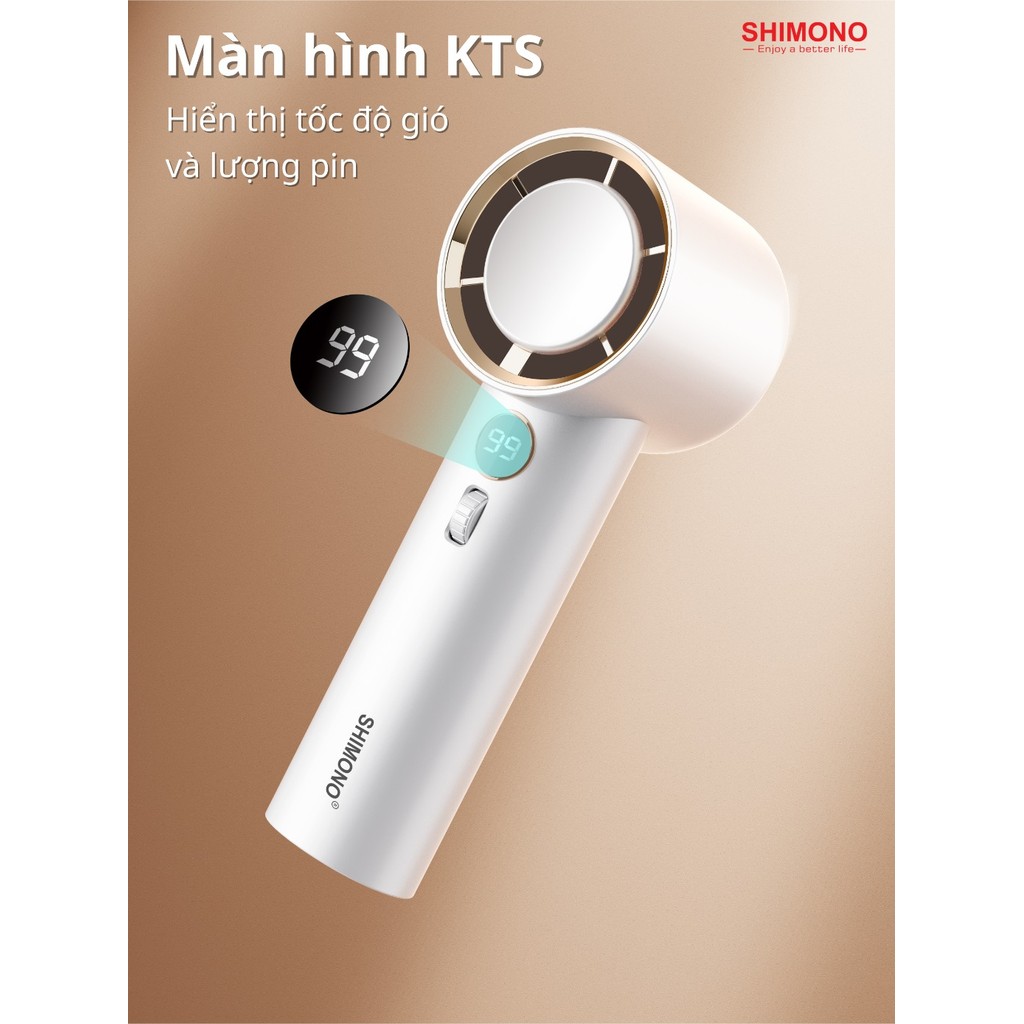 SHIMONO Quạt Cầm Tay Mini SM-HF18 100 Tốc Độ Gió Pin 4000mAh Sử Dụng 10 Tiếng Tặng Kèm Dây Đeo Hàng Chính Hãng