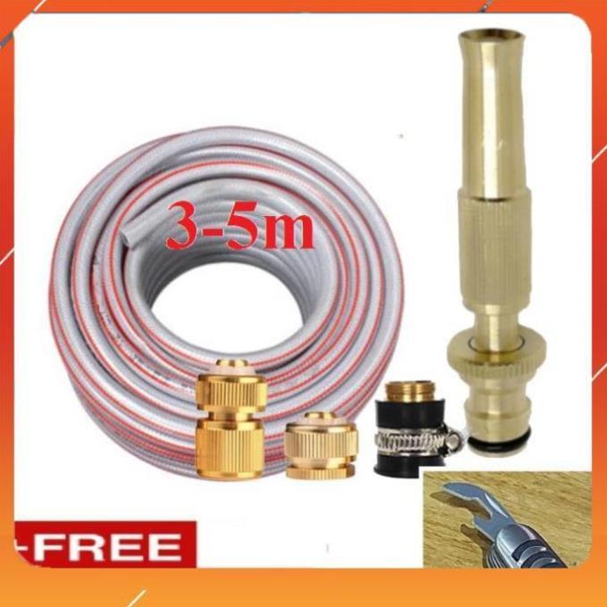 Vòi Xịt️Evoucher Bộ dây vòi xịt nước rửa xe, tưới cây ,loại 3m,5m 206587 đầu đồng,cút đồng+ mở chai