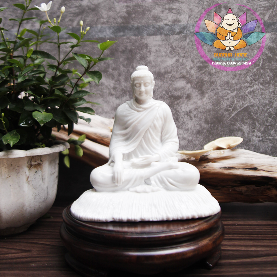 Tượng Bổn Sư Thích Ca cao 20 cm đá trắng phong thủy, trang trí nhà cửa, thờ cúng