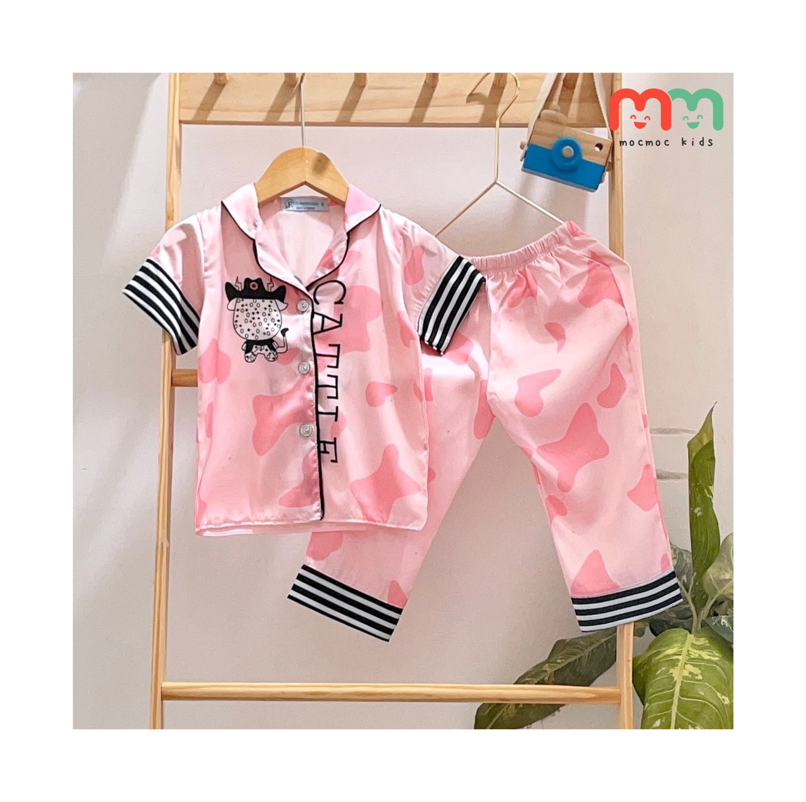 Đồ pijama bé gái dễ thương, bộ pijama mặc nhà thoải mái chất satin mềm mượt