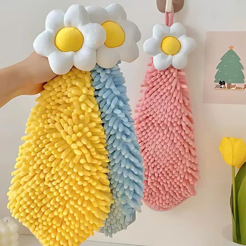 Khăn Lau Tay Hình Bông Hoa Treo Tường Microfiber -Khăn Lau Tay Siêu Mềm Treo Nhà Bếp/Nhà Tắm - Khăn Treo Tường Dạng Tua Mềm Mại - Khăn Lau Tay Thấm Hút Khăn Lau Tay Decor Gắn Tường Microfiber