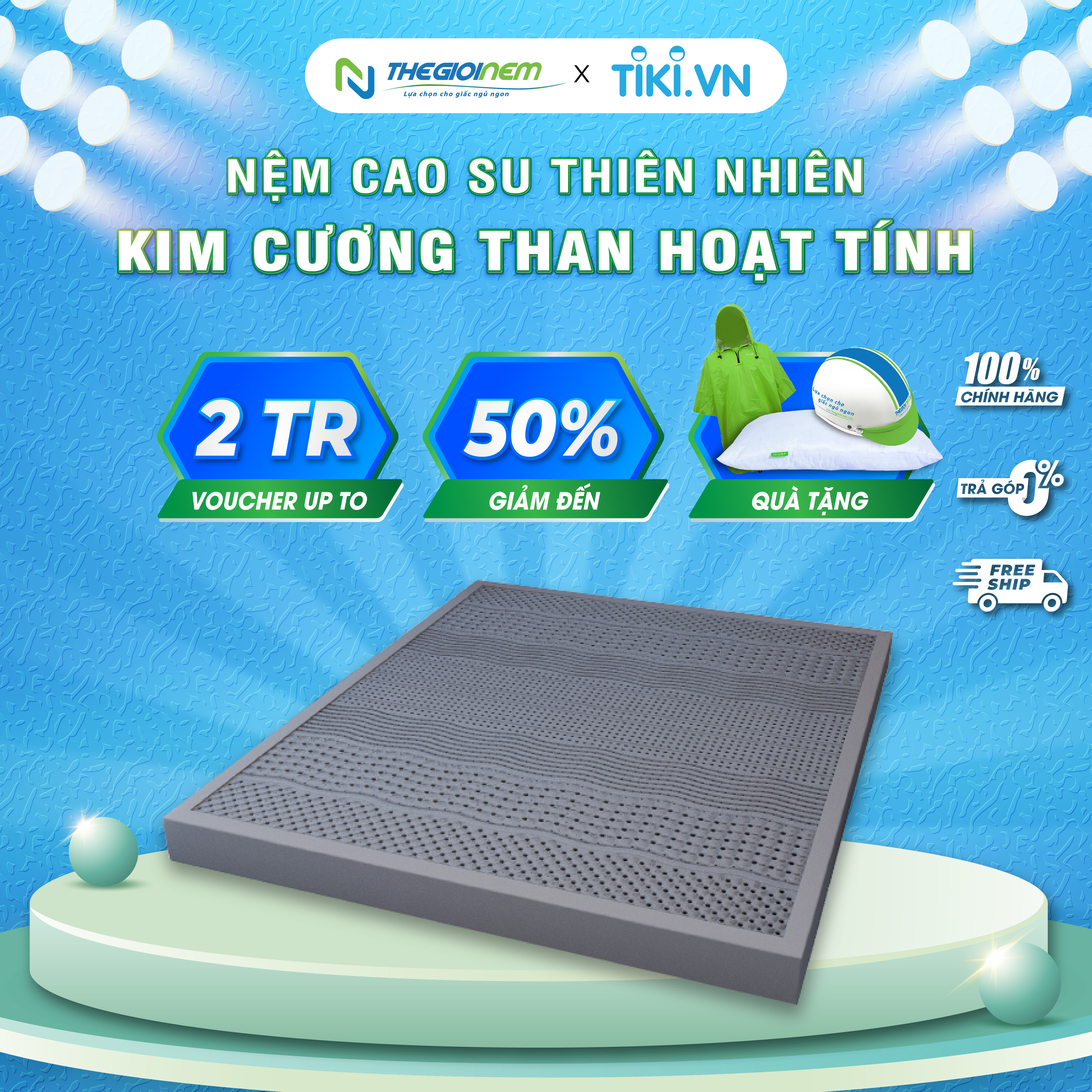 Nệm Cao Su Kim Cương 5Zone Than Hoạt Tính BIOLUX