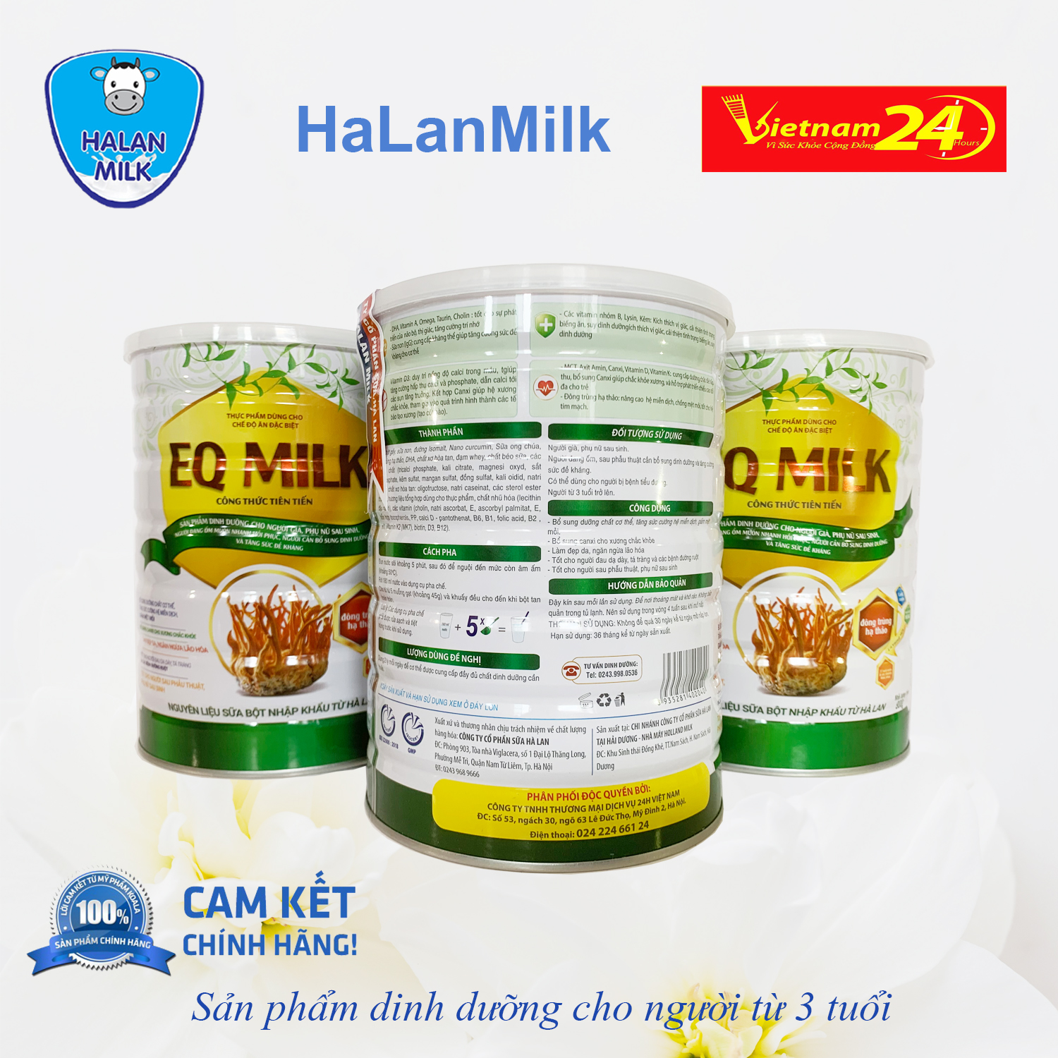 Sữa bột EQ Milk - VietNam24h - Đông Trùng Hạ Thảo - Nano Curcumin - Sữa Non - 900gr