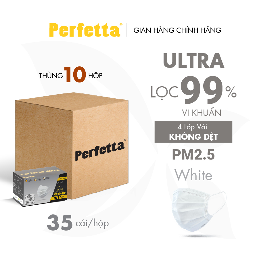 Thùng 350 Cái Khẩu Trang Y Tế Cao Cấp Perfetta Ultra 4 Lớp Kháng Khuẩn, Lọc Bụi Mịn PM 2.5 (35 cái/hộp)