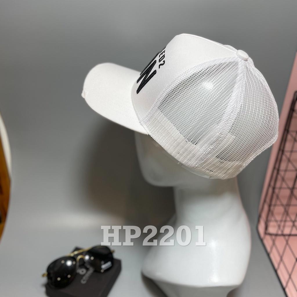 Mũ Lưỡi Trai Cao Cấp DSQ Nam nữ Khóa Gài Form Cứng Phối Lưới Sau Trắng Đen Logo Thêu Nổi Thiết Kế Thời Trang Freesize