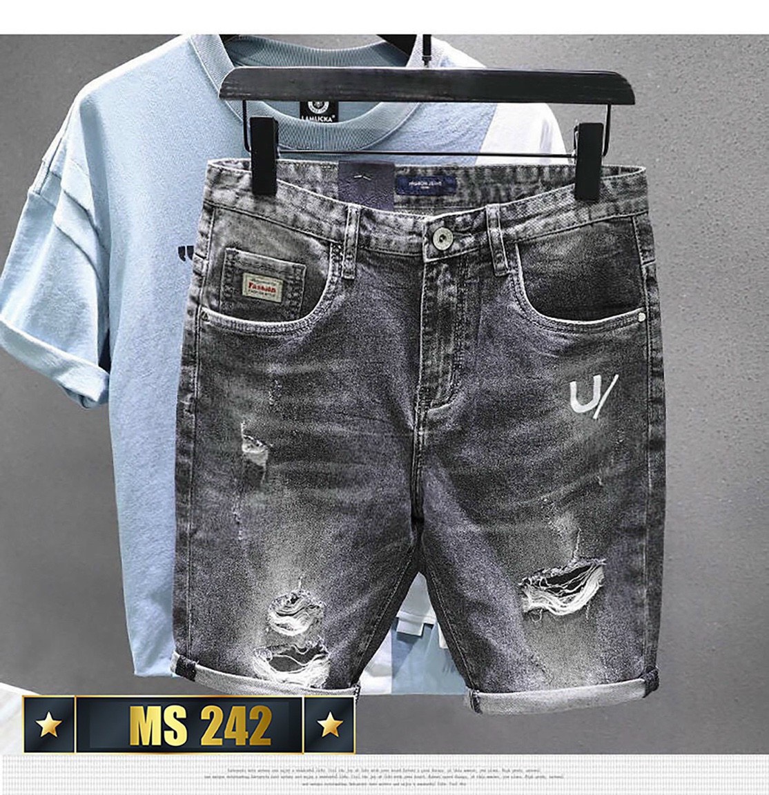 Quần short jean nam co giãn màu đen rách, quần sọt nam mẫu mới chất denim cao cấp thời trang Benny Fashion - MQ242