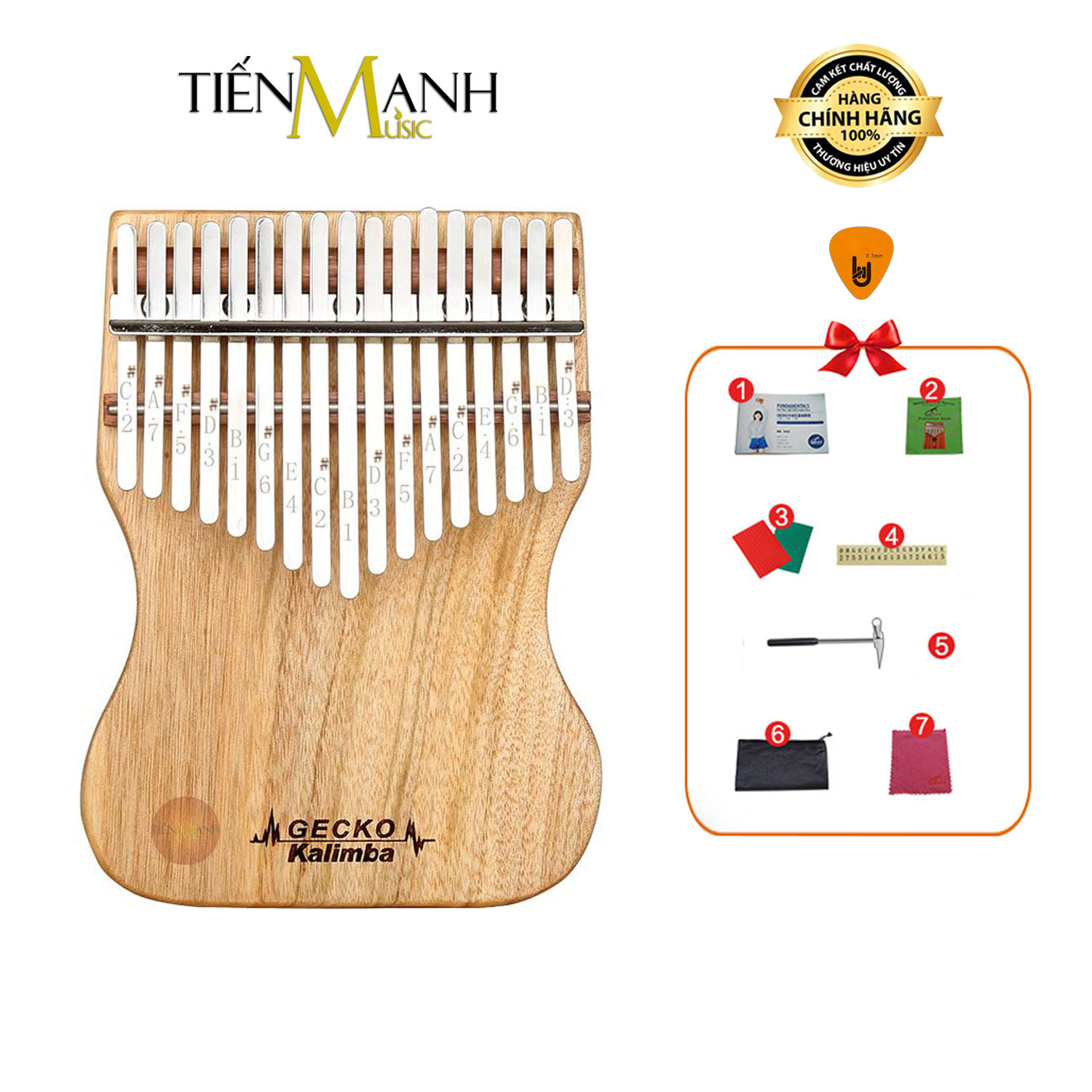 [Khắc Phím] Đàn Kalimba Gecko 17 Phím K17CAP (Gỗ Long Não Mbira Thumb Finger Piano 17 Keys) Hàng Chính Hãng - Kèm Móng Gẩy DreamMaker