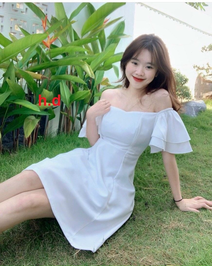 Váy Bệt Vai nữ 2 lớp dáng xòe tôn dáng