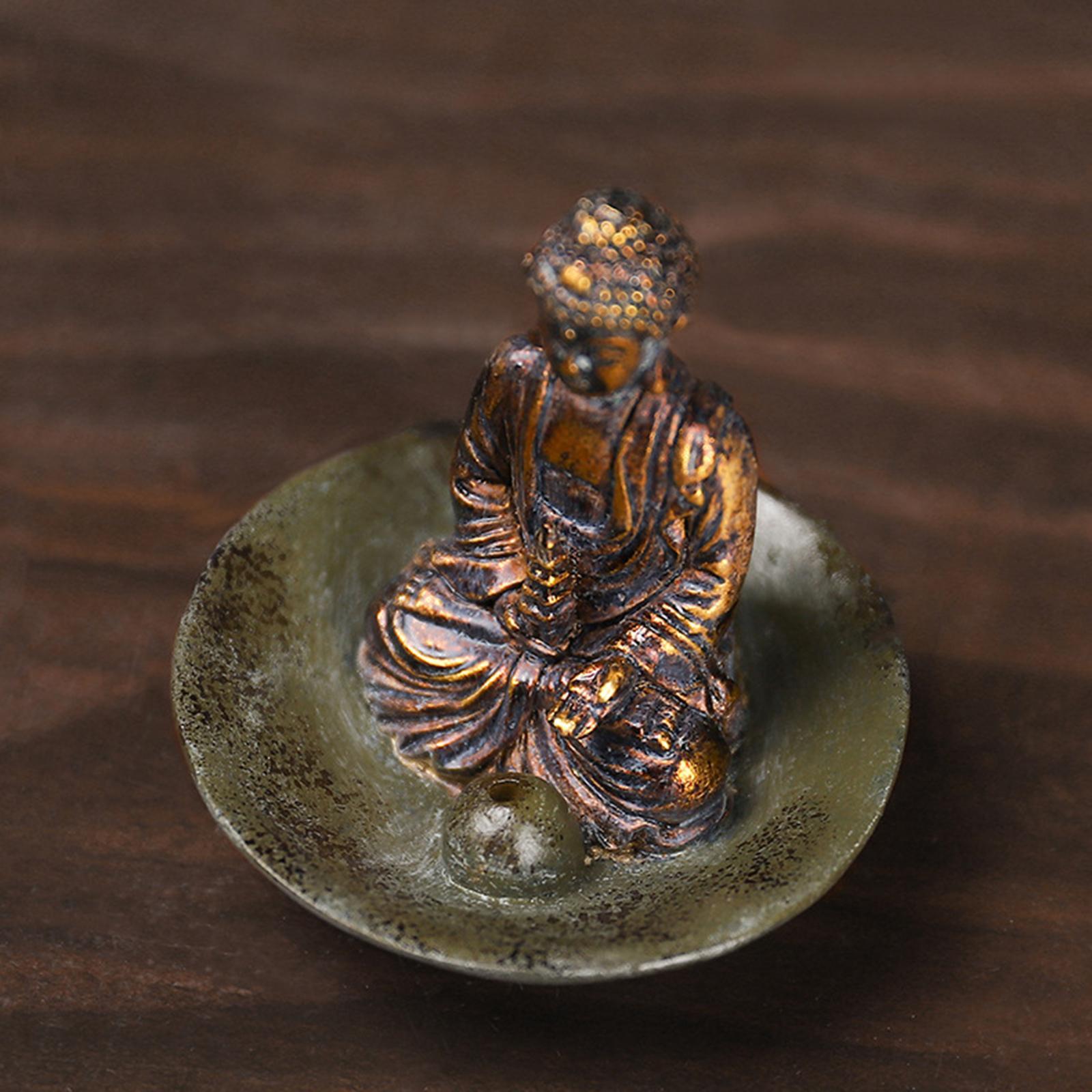 Buddha Statue Incense Stick Holder Figurine Sculpture for TV Cabinet Desktop