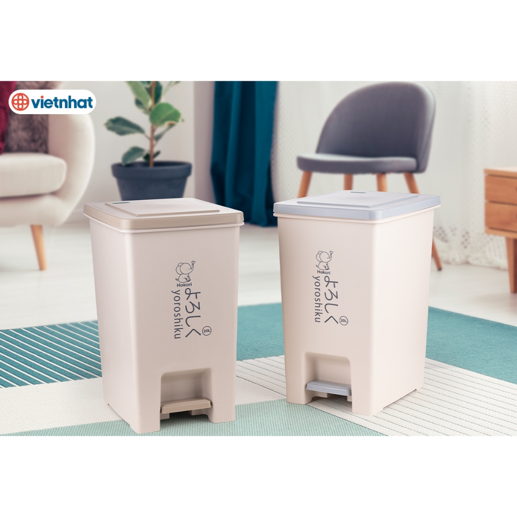 Bật rác vuông Hokori 10L, 15L, 20L thiết kế hiện đại, sang trọng nhựa tự nhiên đúc nguyên khối - Hàng Việt Nam