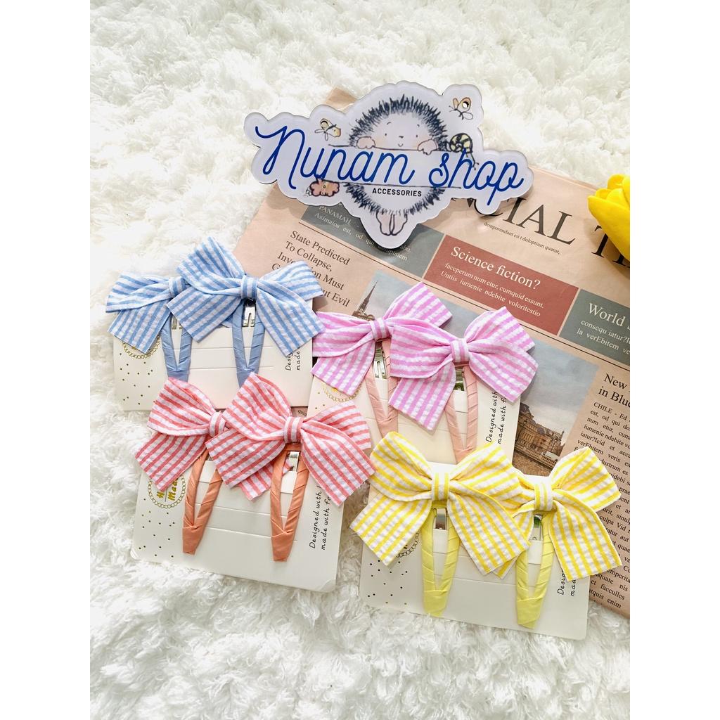 Set 2 - kẹp tóc vải nơ ca.ro tiểu thư Nunam shop kẹp tóc tiểu thư đẹp cute