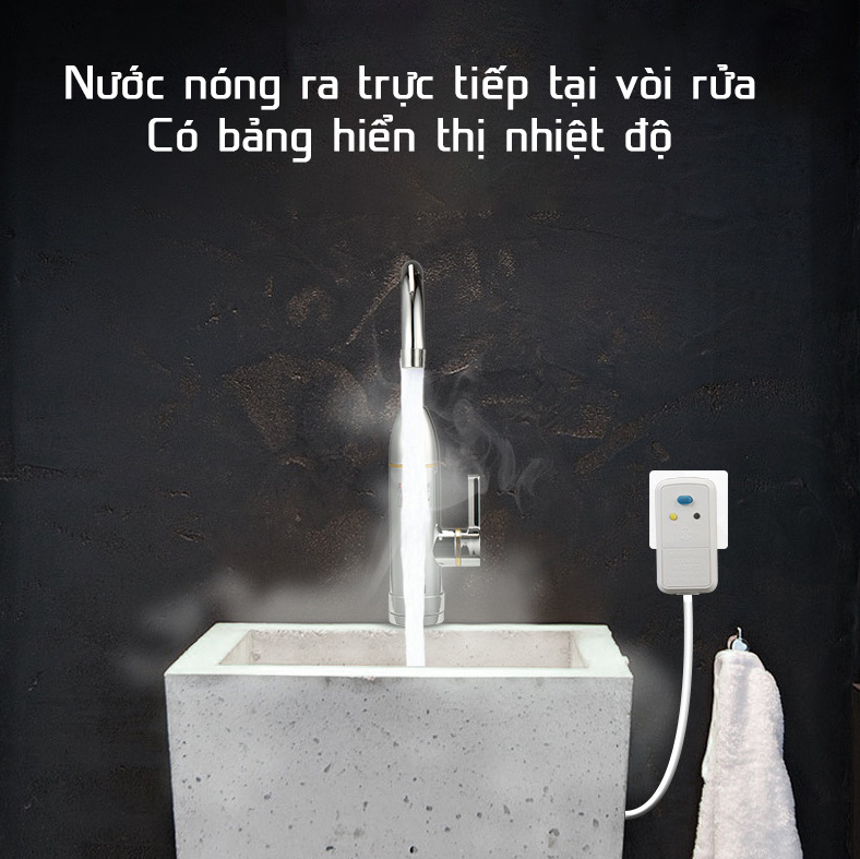 Máy làm nóng nước trực tiếp tại vòi Qwater IN-01 bằng inox kèm ổ điện chống giật và đầu tăng áp 3 chế độ