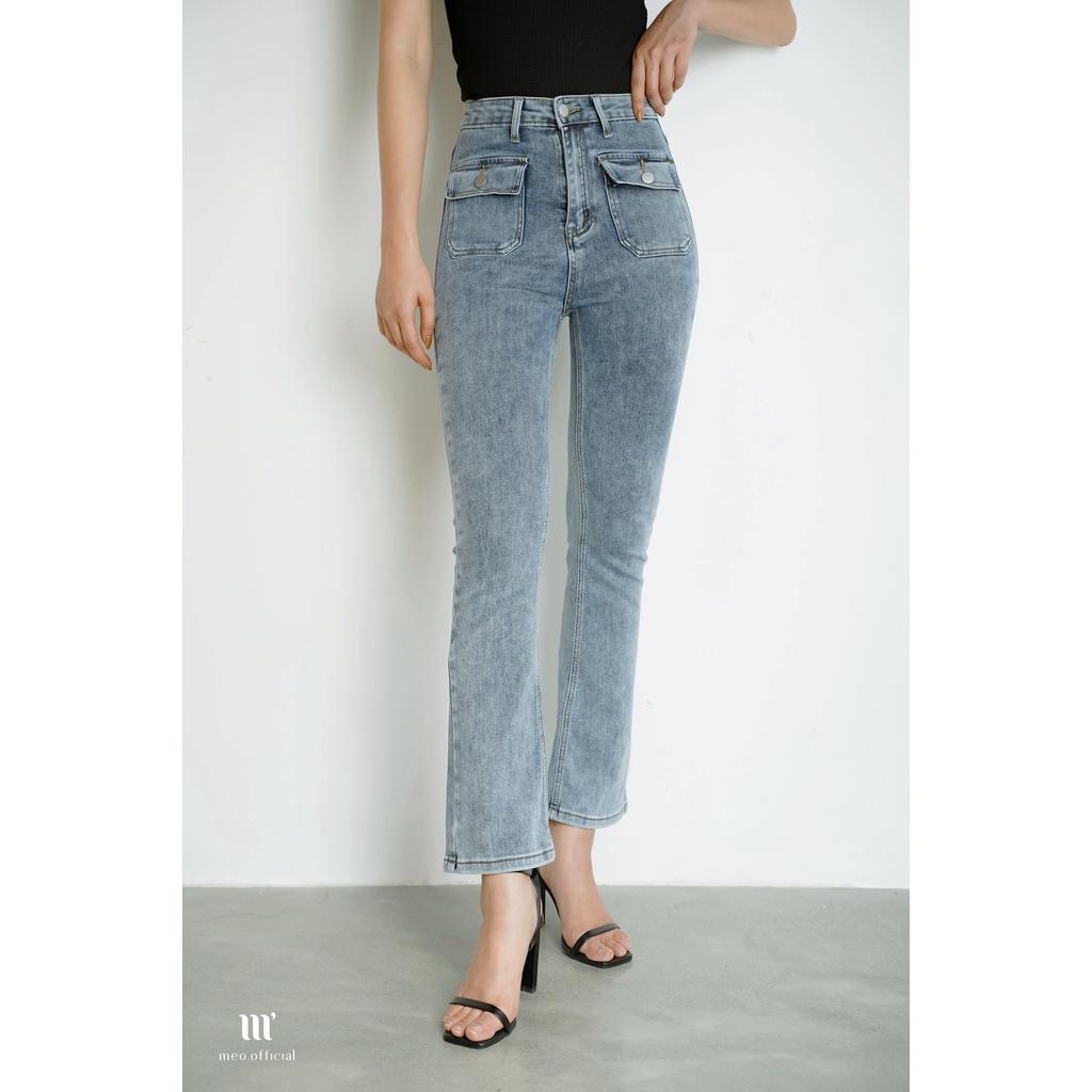 Quần jean nữ Méo shop lưng cao ống loe có túi chất jean cao cấp 3853