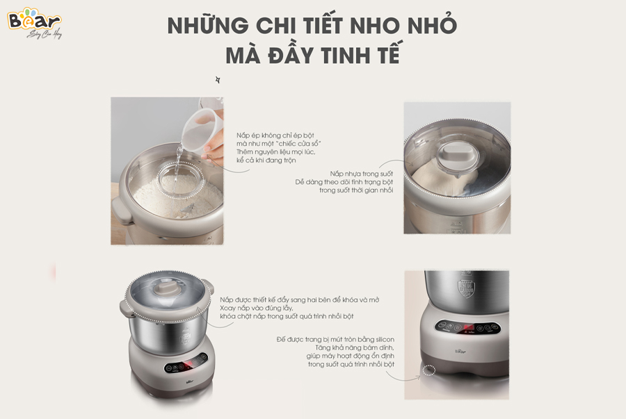 Máy Trộn Bột Đánh Trứng Tự Động BEAR SJJ-B10Q11 Chống Dính Bột Dung Tích 5 Lít Công Suất 1000 W - Hàng Nhập Khẩu