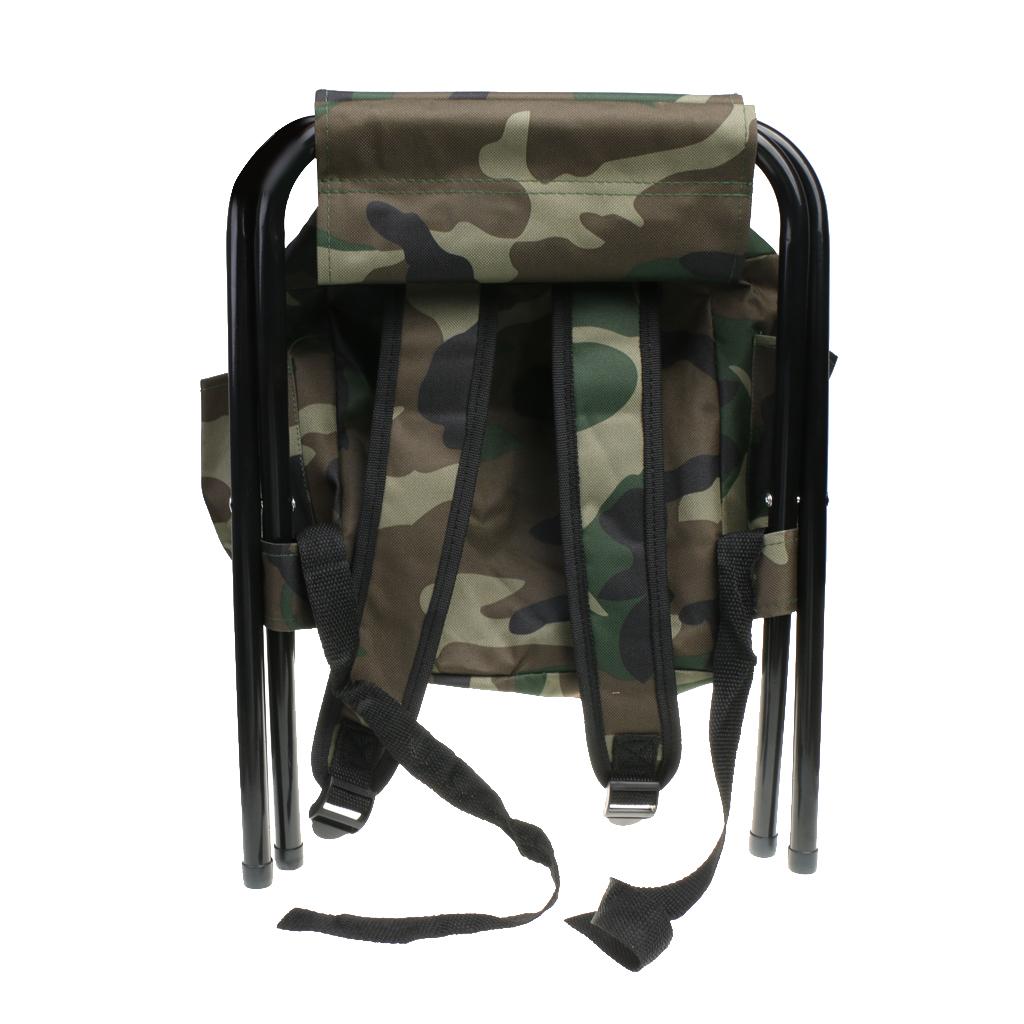 Hunting Fishing Tackle Backpack Bag Camping Foldable Stool Seat Chair - Camo
