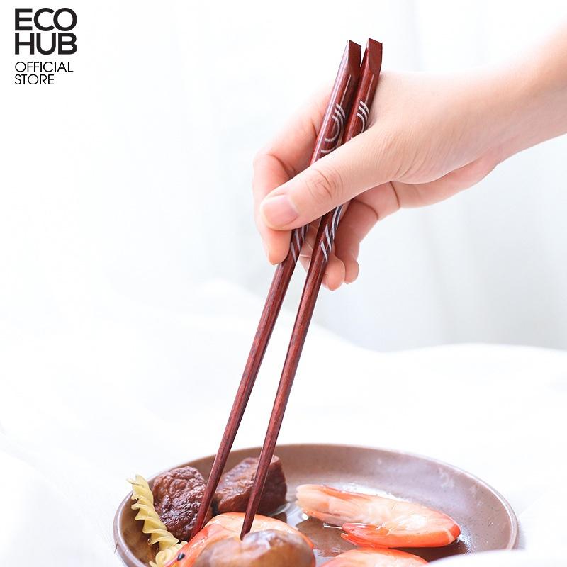 Đũa gỗ lim ECOHUB họa tiết phong cách Nhật Bản 22.5cm (Wooden Chopsticks) E00317