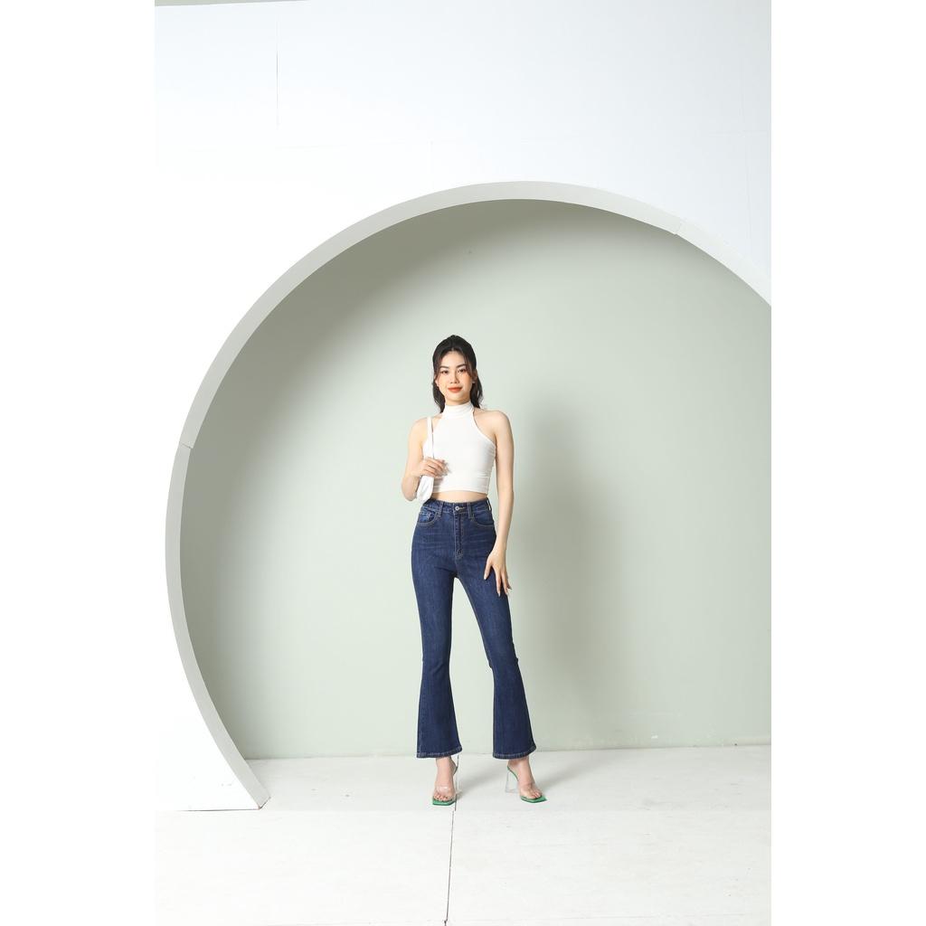 Quần Jean Nữ Ống Loe Cạp Cao Co Giãn Trơn Gấu Thường CT JEANS