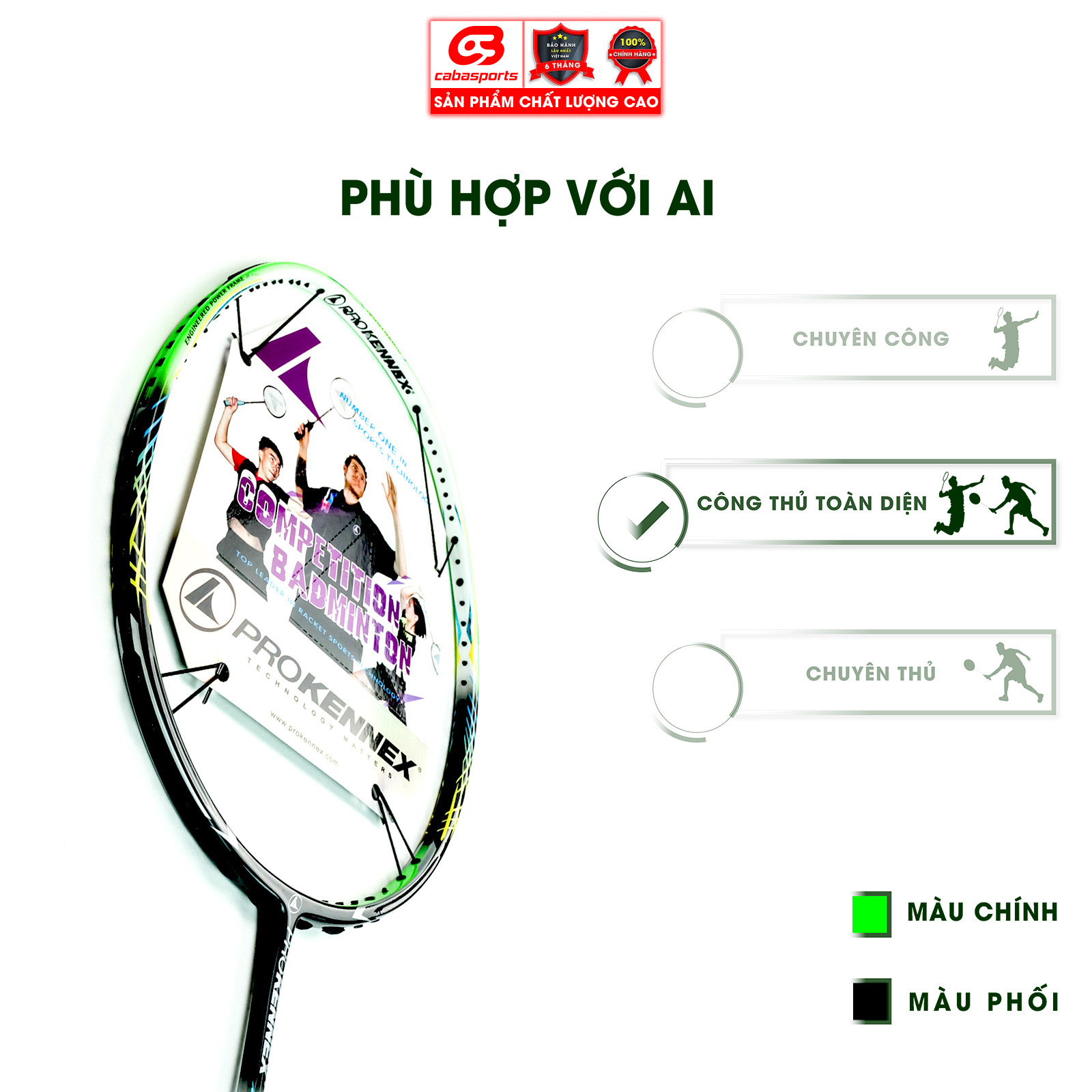 Vợt cầu lông ProKennex POWER PRO 708 chính hãng công thủ toàn diện (1 cây) - Tặng kèm quấn cán