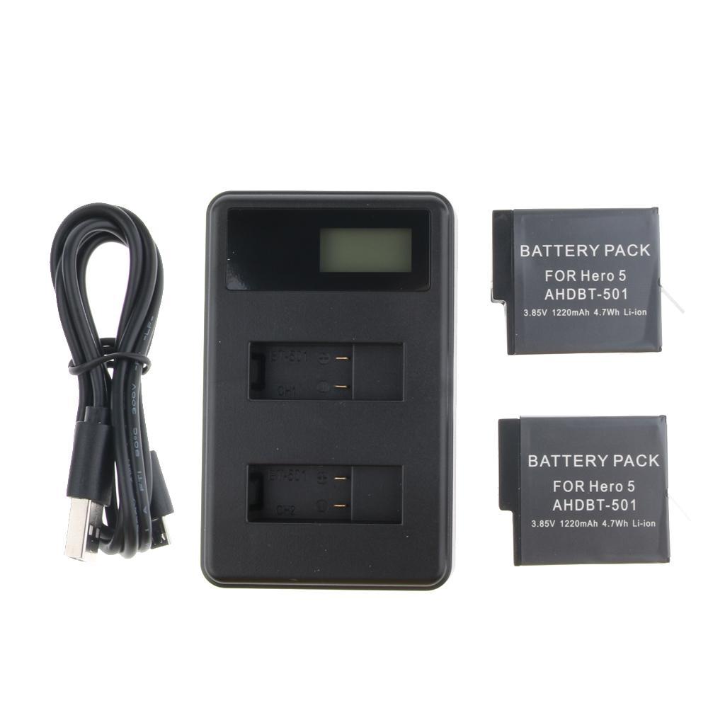 LCD Display USB Dual Battery Charger Kit For GoPro Hero 5 6 Black AHDBT-501