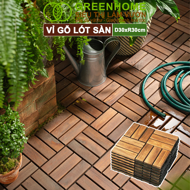 10 Vỉ Gỗ Lót Sàn Greenhome, D30xR30cm, Dễ Lắp Đặt, Thoát Nước Tốt, Trang Trí Ban Công, Sân Vườn