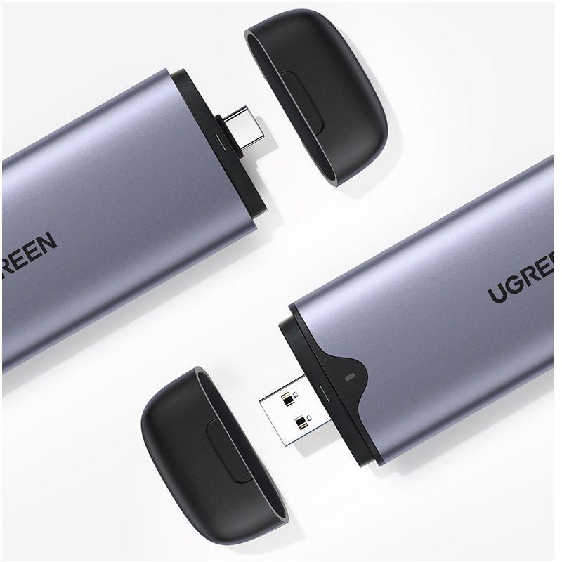 Ugreen UG70532CM298TK M.2 NVME M-Key 10G ra USB type C + USB-A hộp ổ cứng - HÀNG CHÍNH HÃNG