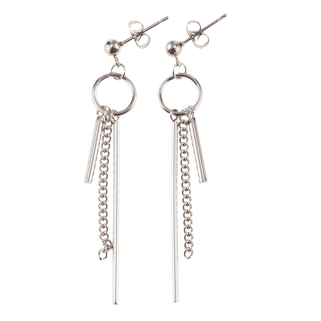 Stainless Steel Long Bar Chain Earrings Ring Loop Ear Clip