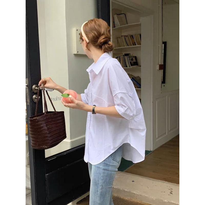 Chen.room Áo sơ mi sọc xanh Shyn shirt tay phồng vạt bầu form dáng hàn quốc, áo xinh nhà Chen