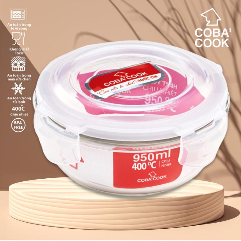 Hình ảnh Hộp thủy tinh hộp đựng cơm trữ thức ăn chịu nhiệt COBA'COOK hộp tròn 950ml- CBHR950