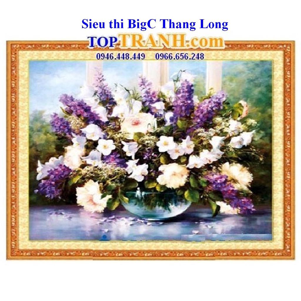 Tranh thêu chữ thập bình hoa tím A727