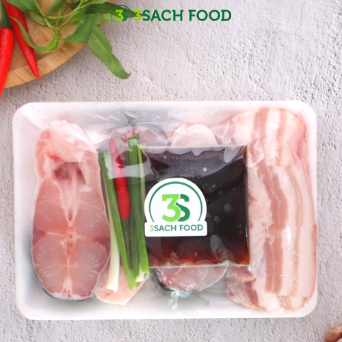 Cá basa kho ba rọi 3S khay 700gr - Nguyên liệu đã được sơ chế