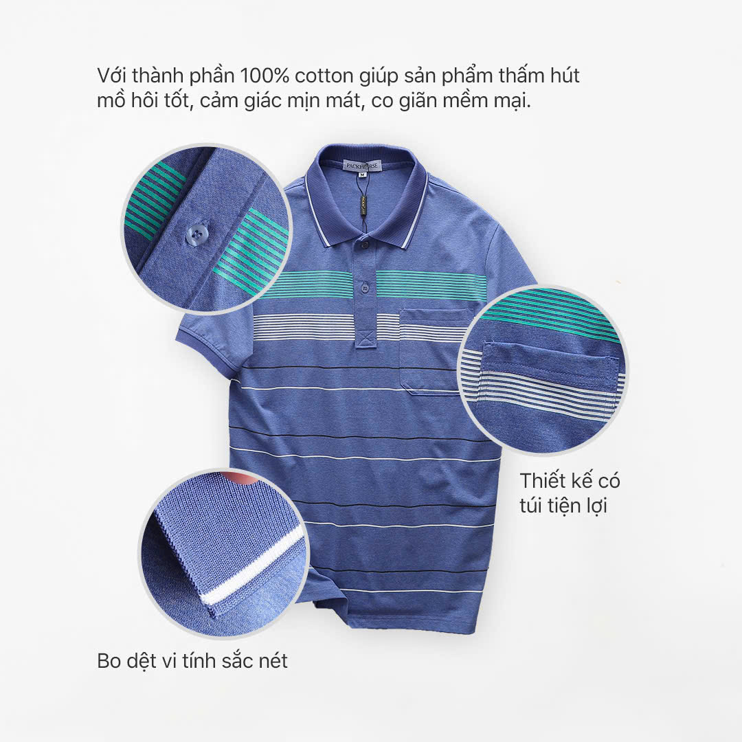 Áo thun polo Pack sọc túi thời trang, cotton muối mịn mát - FORMEN SHOP - FMPS243