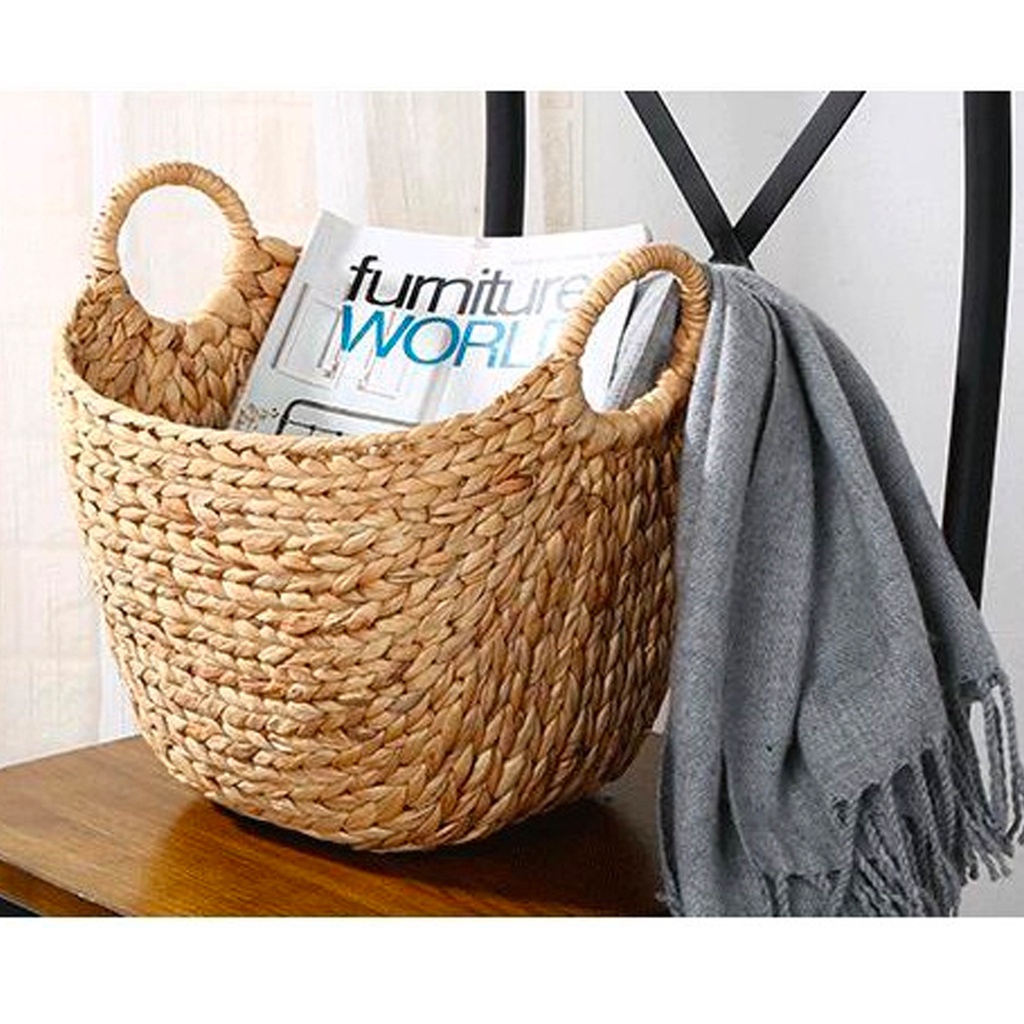 Sọt Cói URSPACE Đựng Đồ, Quần Áo, Sách Báo có quai cầm tròn tiện dụng / ROUND HYACINTH STORAGE BASKET