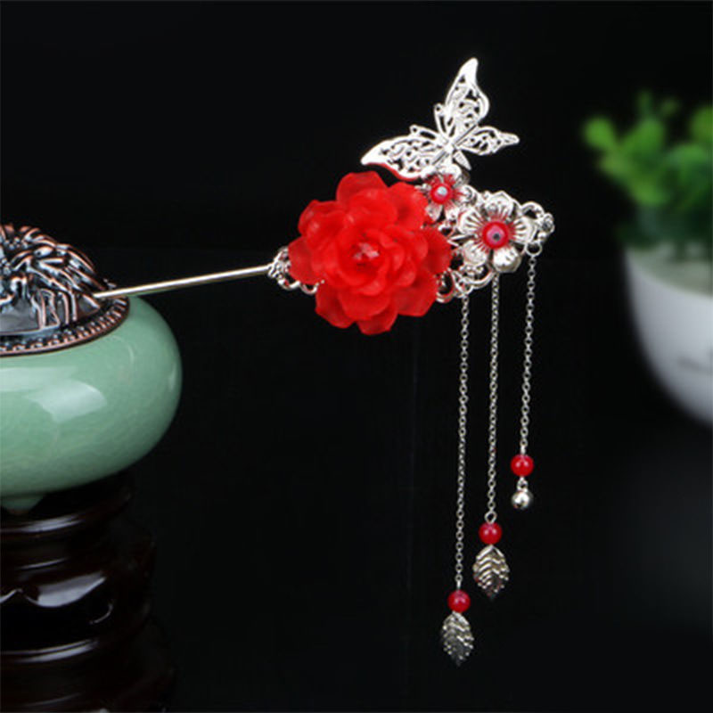 Trâm cài tóc cổ trang hoa và cánh bướm nhiều màu sắc