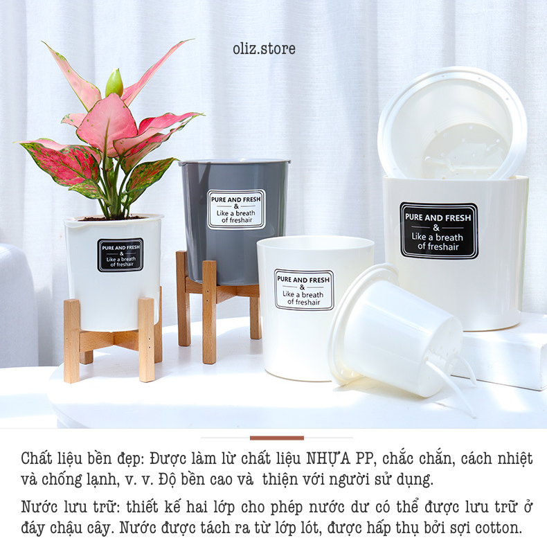 Chậu trồng cây tự tưới Oliz TA0 màu trắng - Thiết kế 2 lớp, có khả năng tự tưới nước cho cây