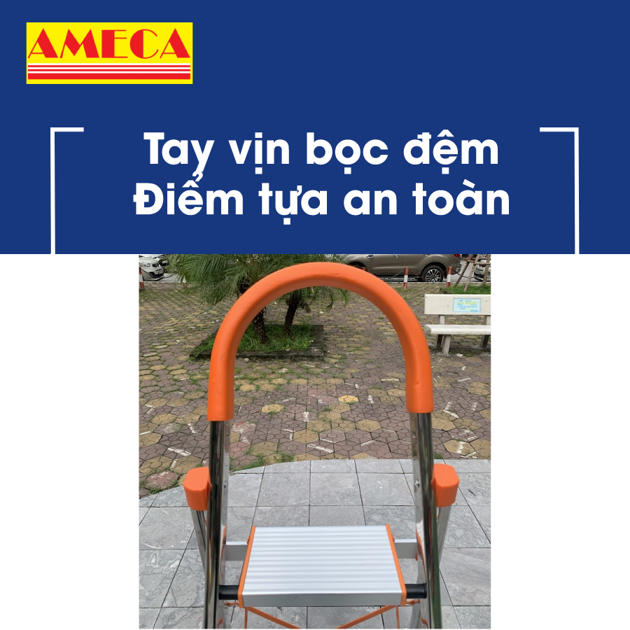 Hình ảnh Thang Ghế Chữ A Gấp Gọn 3 bậc Ameca - Thang gia đình, thang thắp hương - Chiều cao 75cm - AMG-3IN