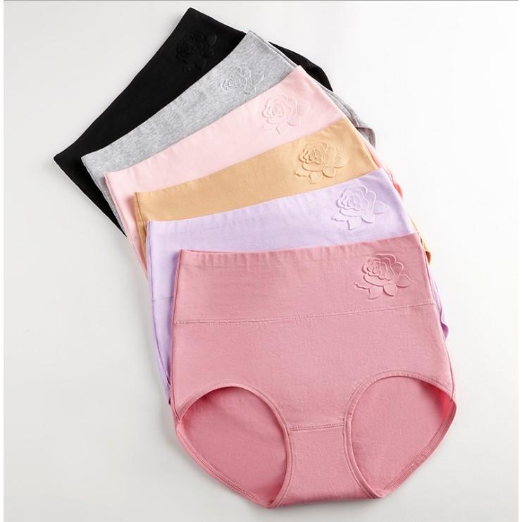 Quần Lót Nữ Cotton kháng Khuẩn Cạp Cao Hoa Nổi Xuất Hàn Hàng Loại Đẹp.