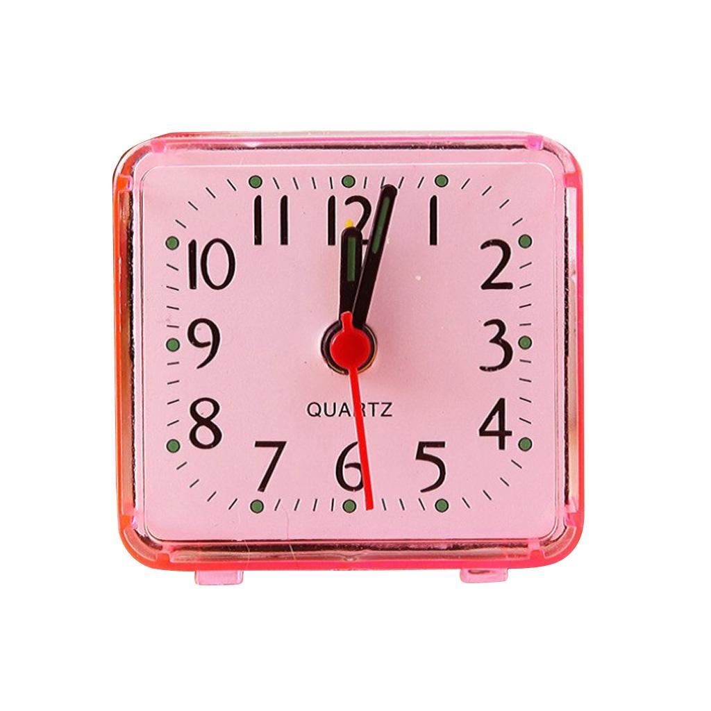 2X Mini Square Quartz Clock Travel Alarm Clock Bedroom Home Table Clock Pink
