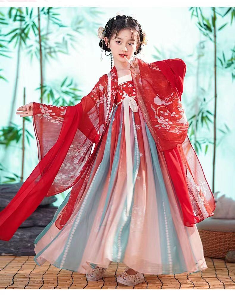 SHUANGYAN Cô gái Hán phục mùa xuân mùa hè Trung Quốc váy ngắn trẻ em Đường trang cô gái siêu tiên cổ trang phục mùa thu