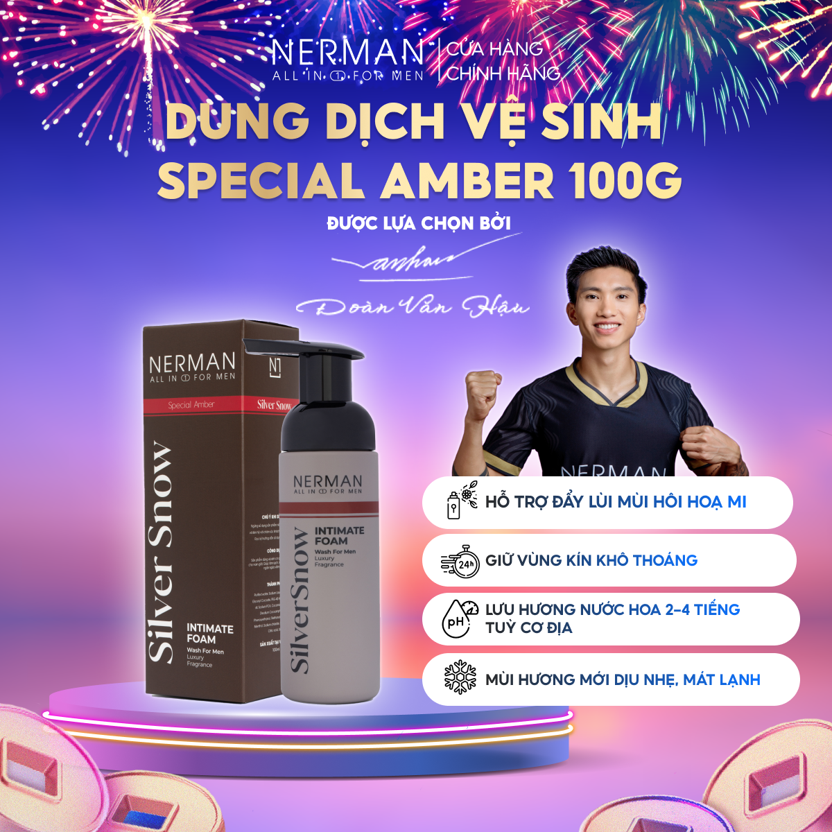 Dung dịch vệ sinh tạo bọt Nerman Silver SNow - Hương nước hoa cao cấp 100g